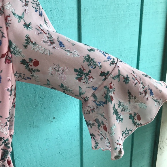 Pink Floral Asymmetrical Wrap Dress - Picture 3 of 8